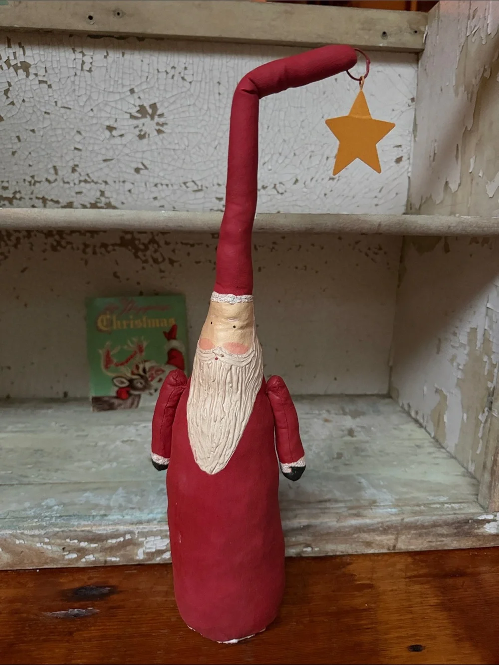 18” Hand Painted Red Santa Figurine with Star Accent